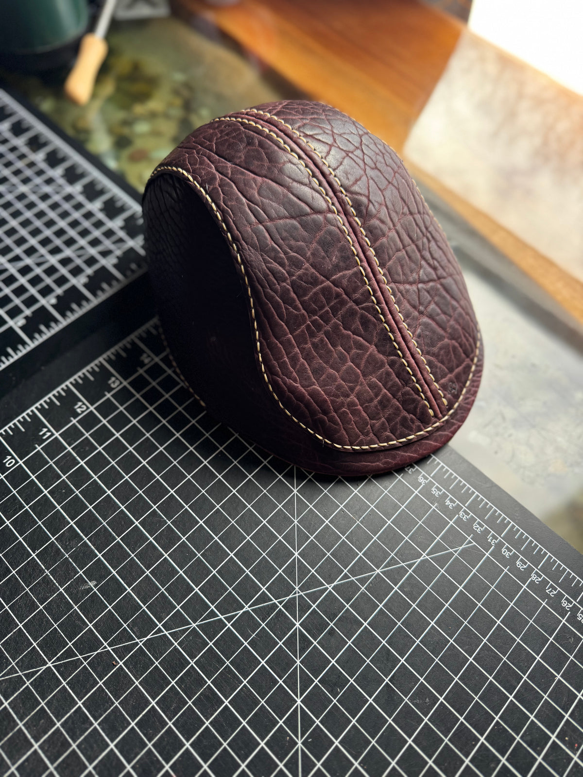 Handmade American Bison Leather Flat Cap