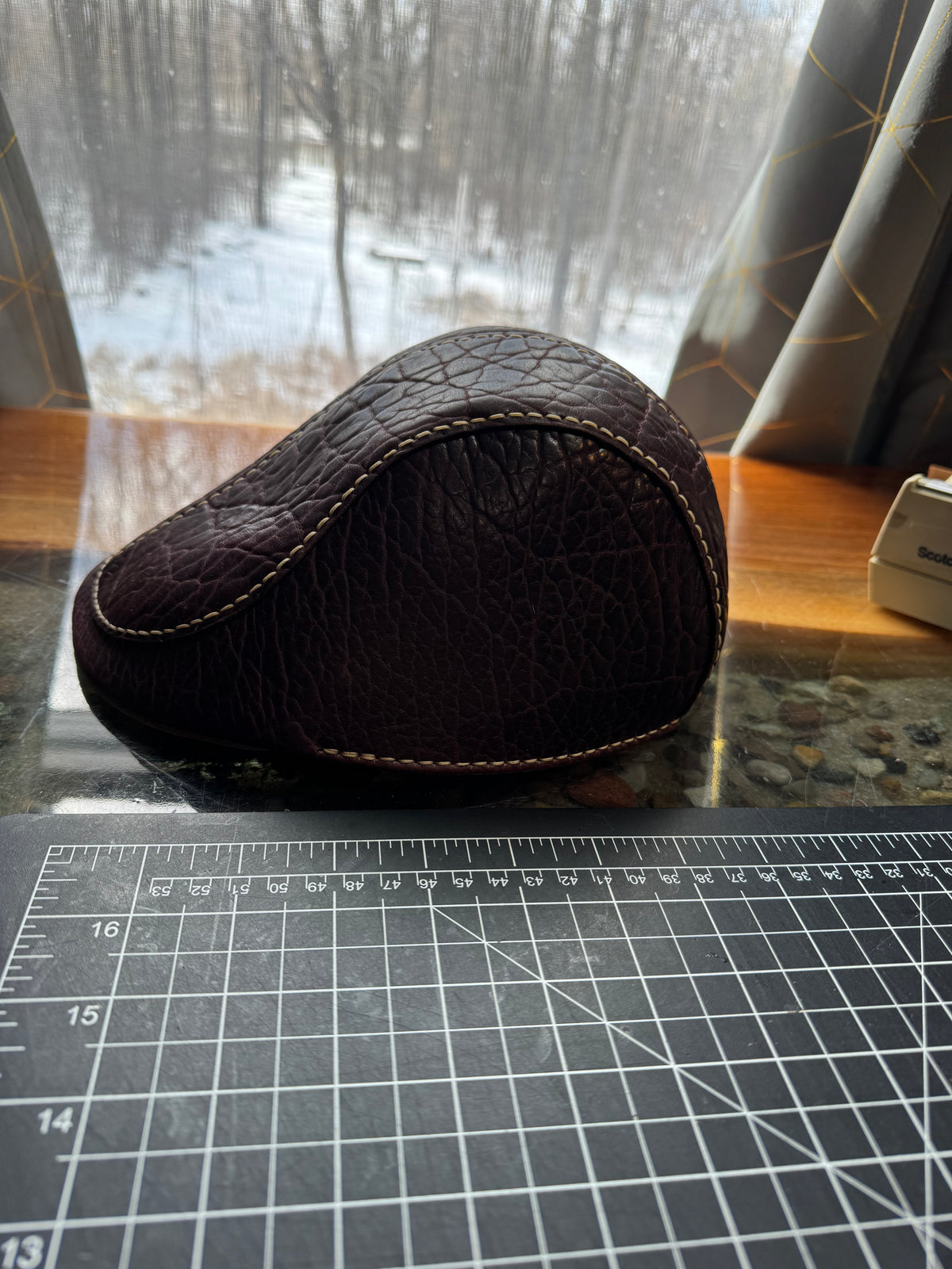 Handmade American Bison Leather Flat Cap