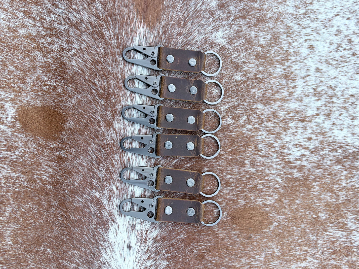 Handmade Water Buffalo Leather Keychain — Hand-Peened Copper Rivets | Made in Michigan