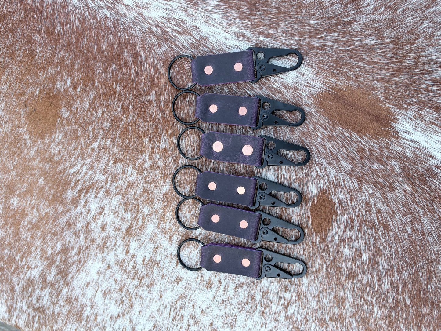 Handmade Water Buffalo Leather Keychain — Hand-Peened Copper Rivets | Made in Michigan