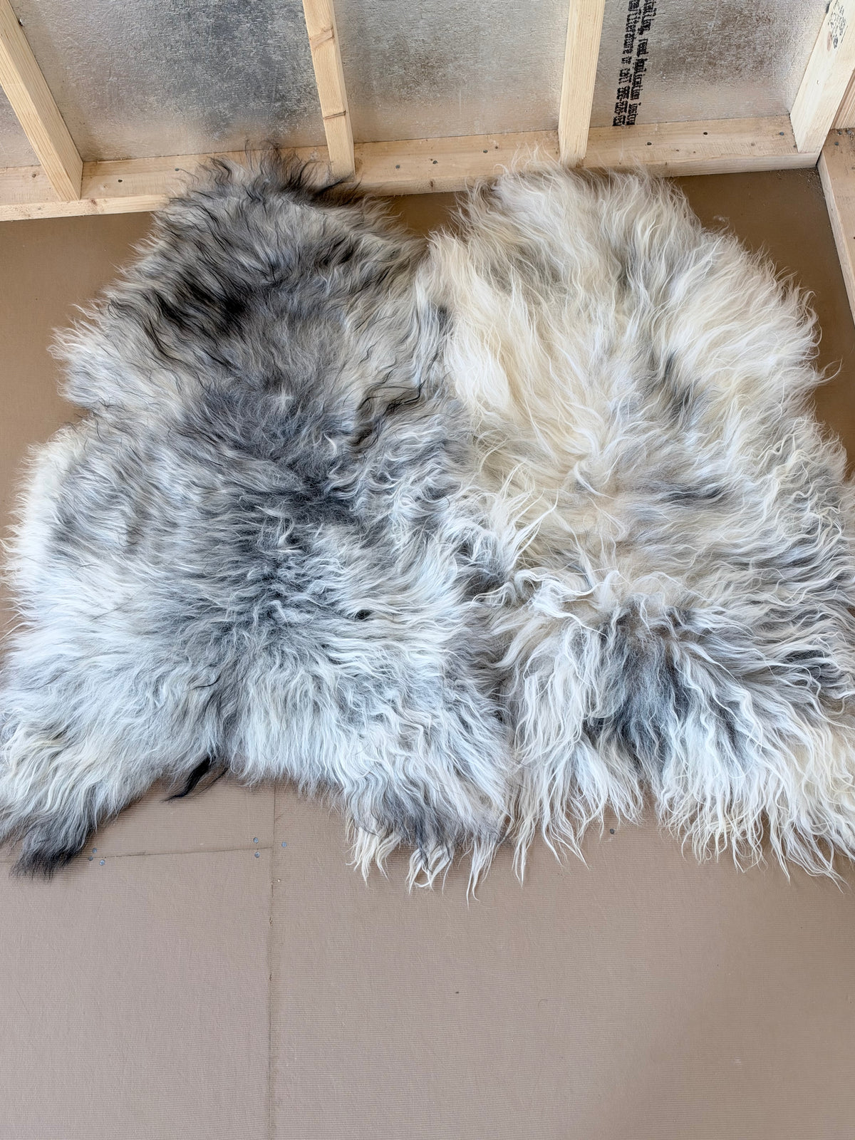 Grey and White Icelandic Sheepskin Rug
