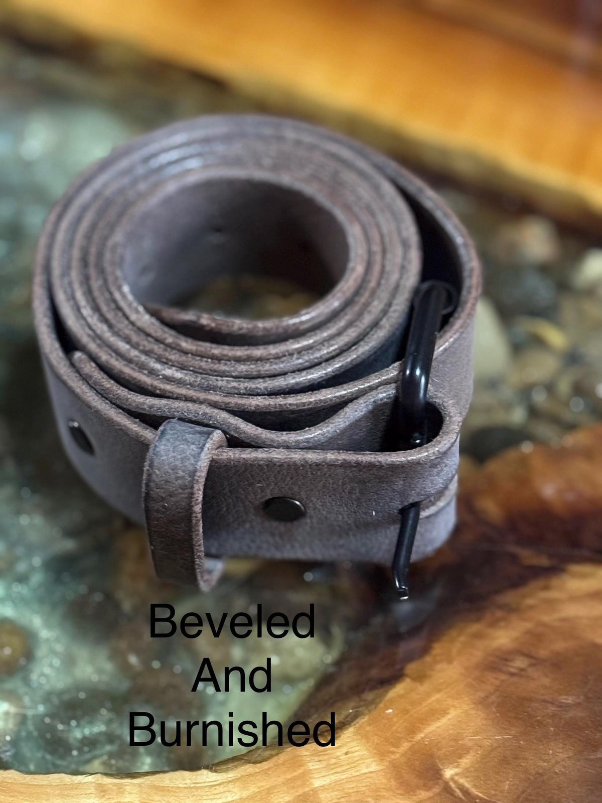 Handmade Full-Grain Grey Water Buffalo Leather Belt — Hand-Cut in Michigan