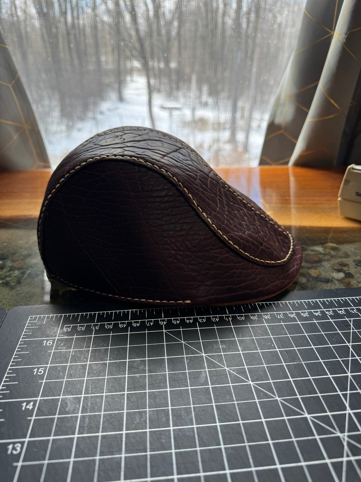 Handmade American Bison Leather Flat Cap