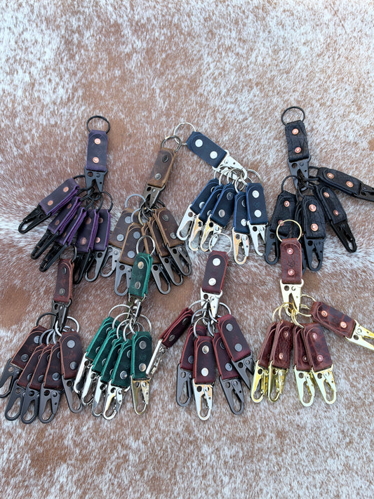 Handmade Water Buffalo Leather Keychain — Hand-Peened Copper Rivets | Made in Michigan