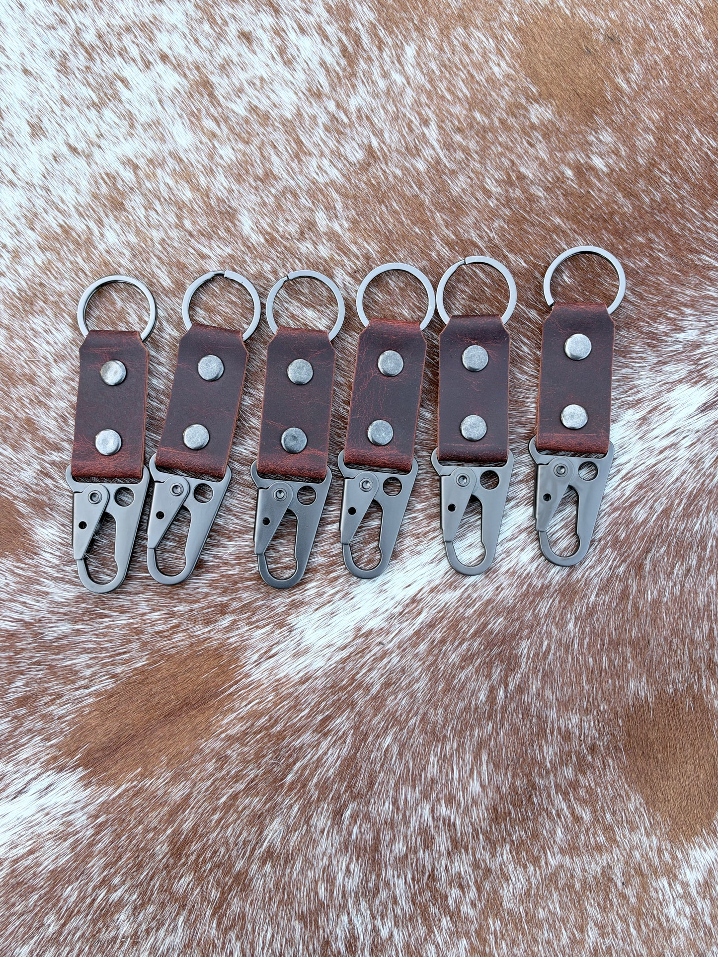 Handmade Water Buffalo Leather Keychain — Hand-Peened Copper Rivets | Made in Michigan