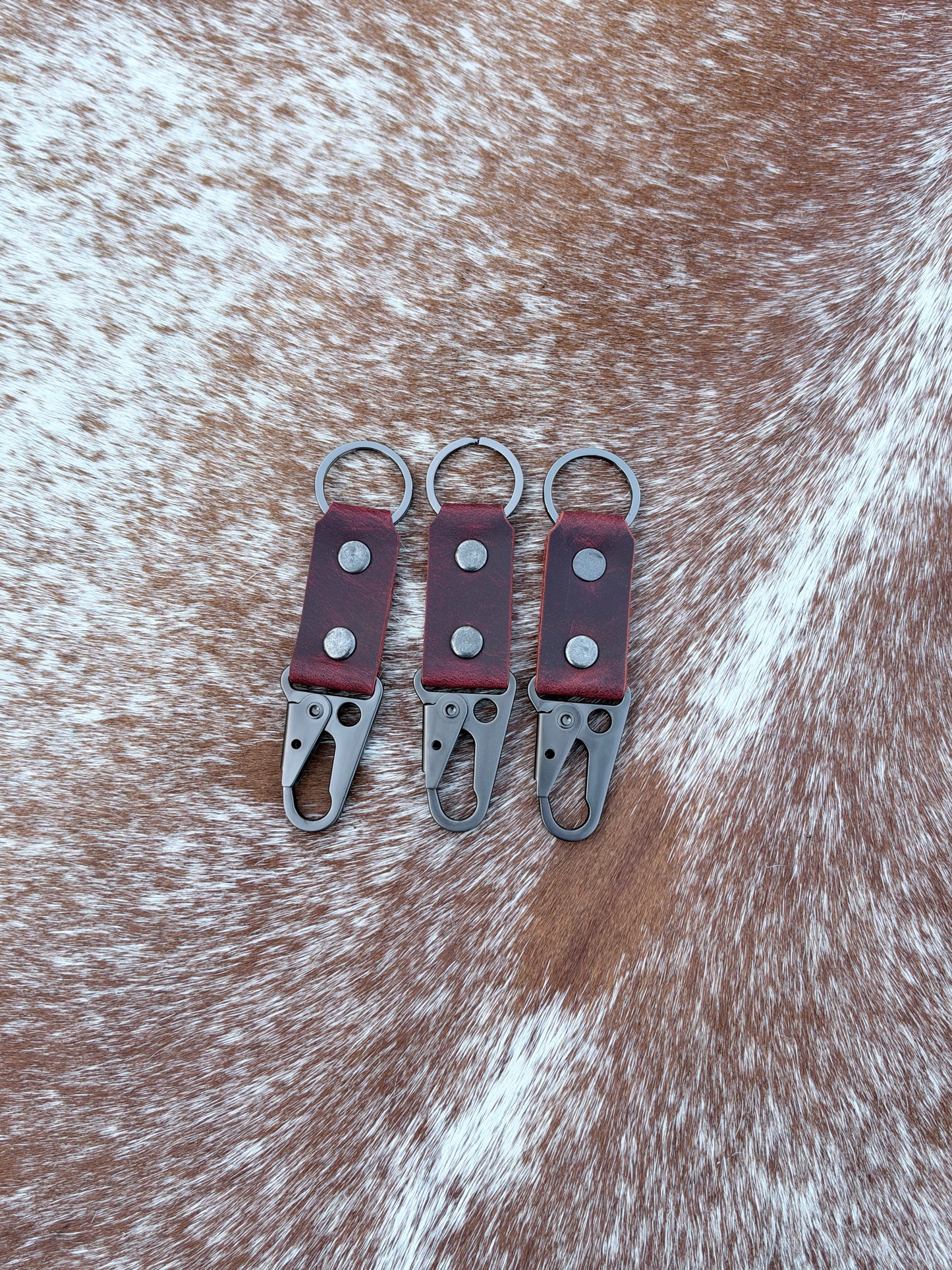 Handmade Water Buffalo Leather Keychain — Hand-Peened Copper Rivets | Made in Michigan