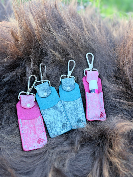 Margot Fog Leather Lip Balm Holder — Spring Clasp Keychain