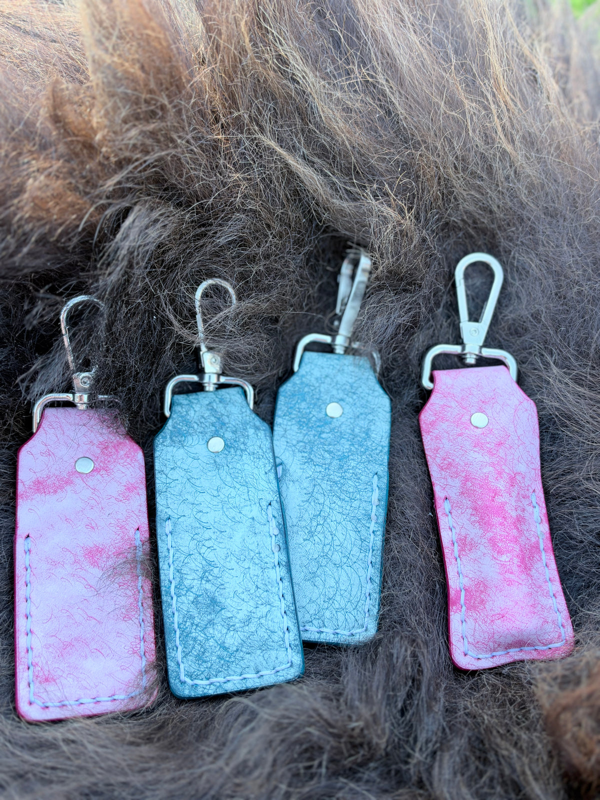 Margot Fog Leather Lip Balm Holder — Spring Clasp Keychain