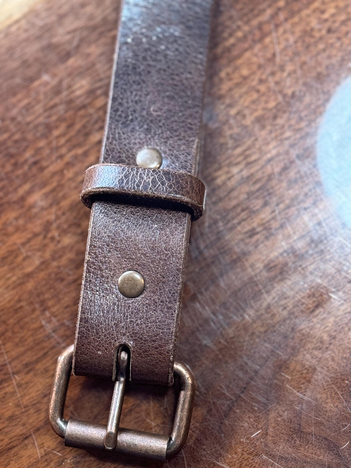 Antiqued Chocolate Water Buffalo Leather Belt – 1.5" Full-Grain, Handmade in Michigan