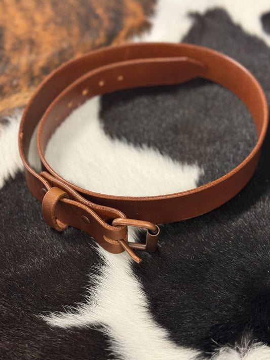Handmade Full-Grain Cognac Water Buffalo Leather Belt – Hand-Cut Heavy Duty | Made in Michigan